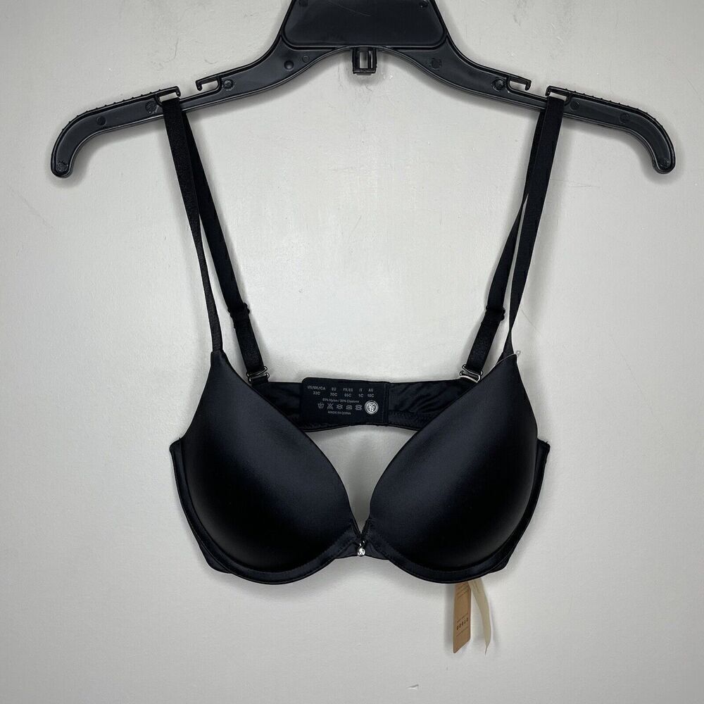 WINGSLOVE Bra Women 32 C Black Push Up NEW Underwire